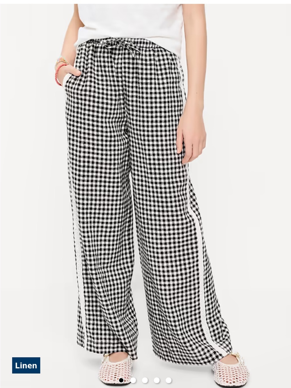 Girl’s Wide-Leg Gingham Drawstring Pants - Black/White